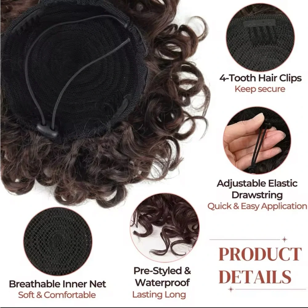 RICH CHOCOLATE WALNUT BROWN CURLY UPDO MESSY BUN HAIR DO WIG PIECE ACCESSORY - Picture 6 of 7
